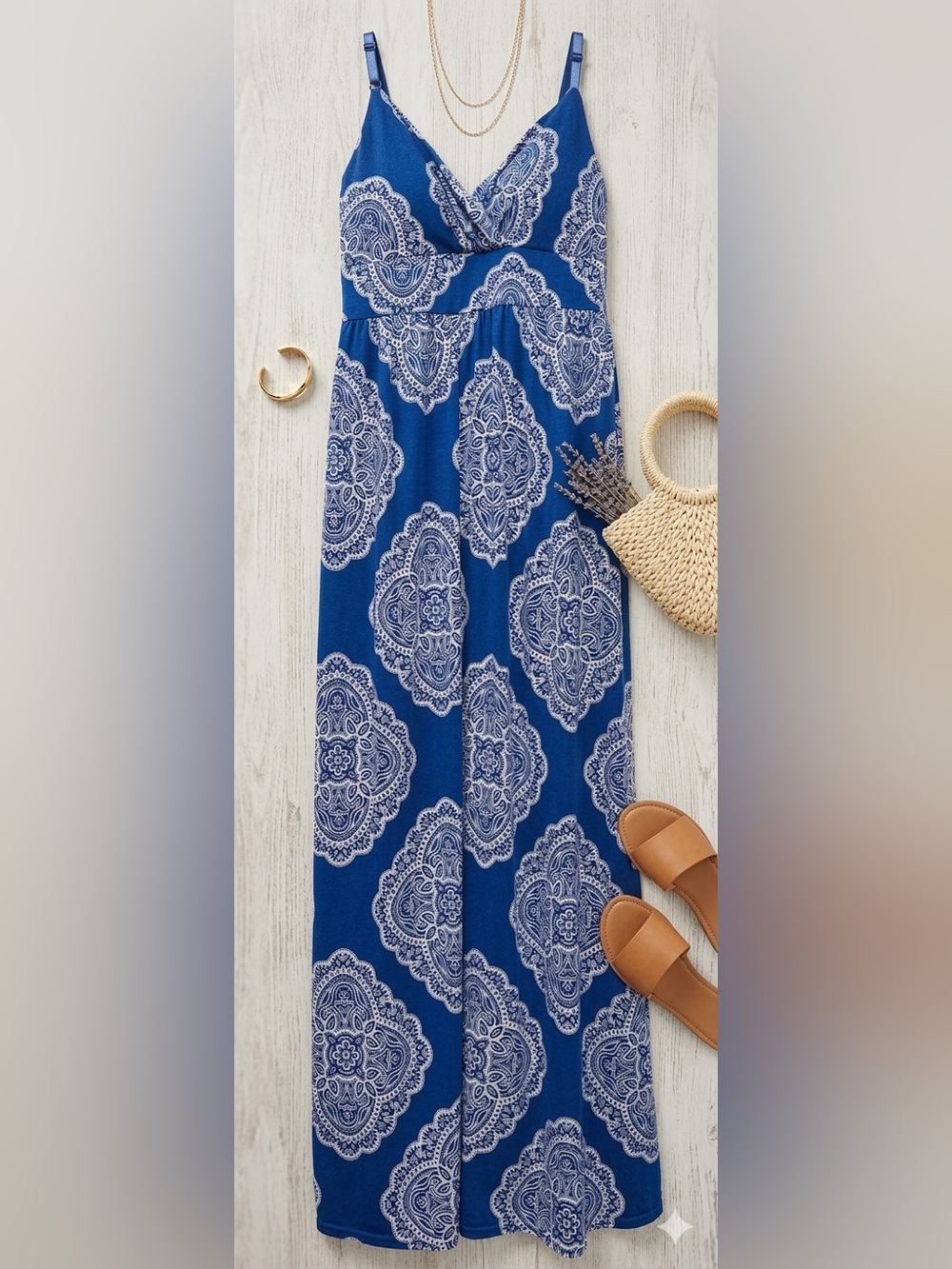 Allison Brittney Blue and White Paisley Maxi Dress